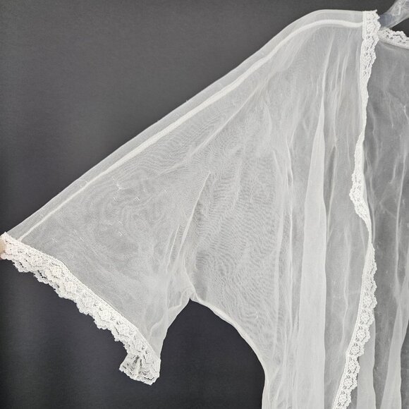 Vintage Sears Sheer Robe Womens Large Nylon Lace Trim Lingerie Made USA 70s - Picture 2 of 8